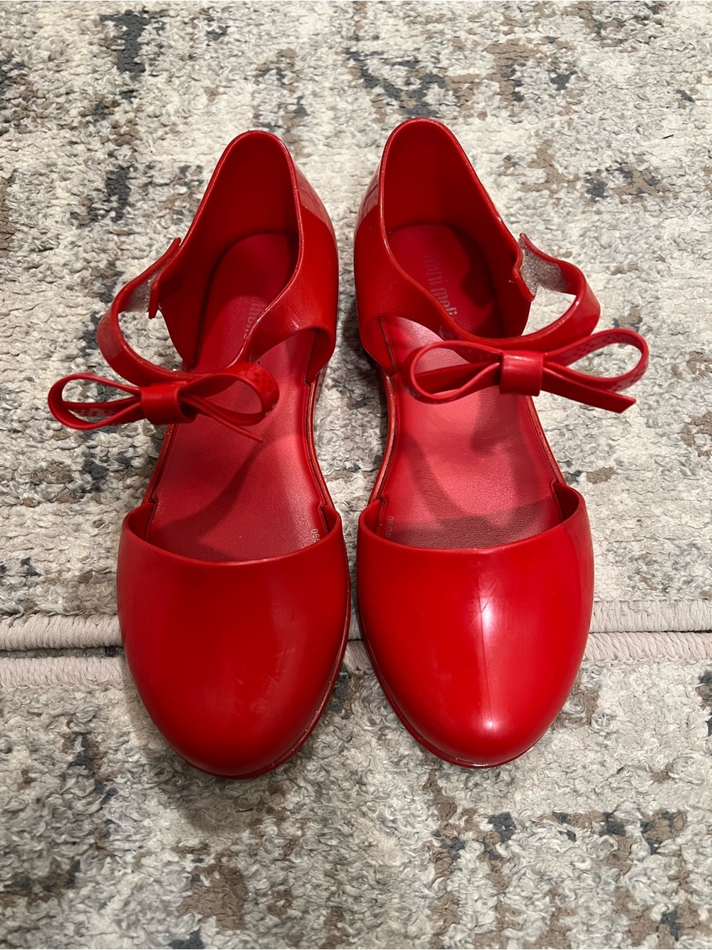 Mini Melissa Red Bow-Accent Girls Shoes w velcro to closure; size 13 girls